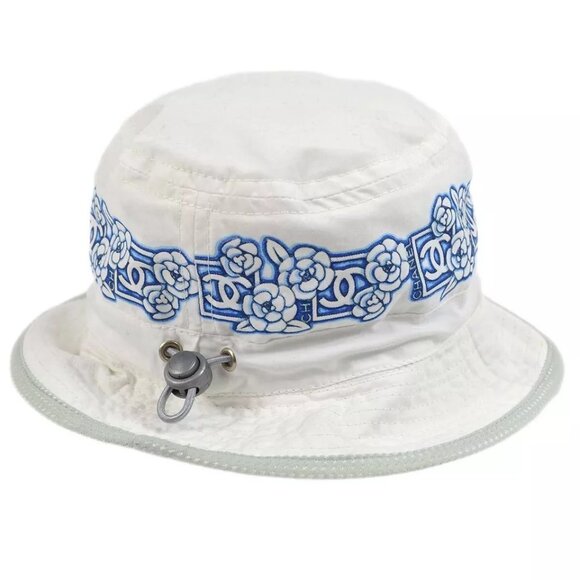 Auth Chanel White Sport Line Bucket Hat #M Small Good - Picture 1 of 15